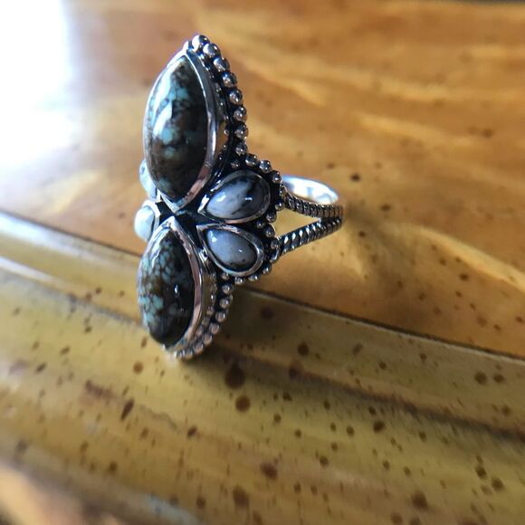 White Buffalo Blue Turquoise Sterling Silver Ring Size 6 - Picture 8 of 10